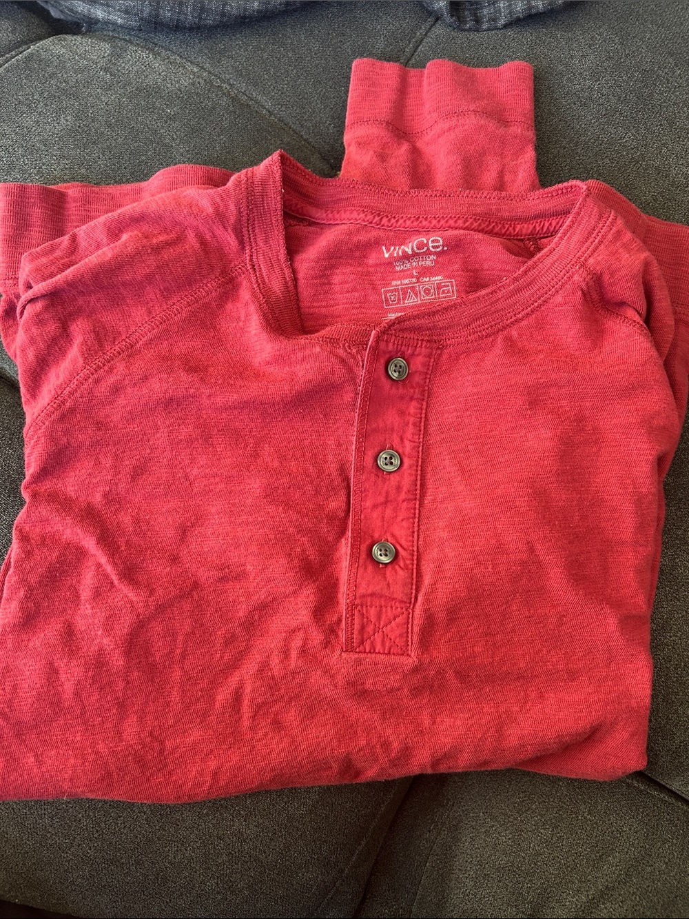 Vince Red Long-Sleeve Henley Top